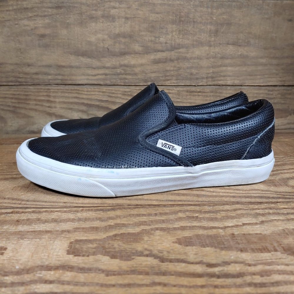 Vans Black Leather Slip On Skate Shoes Women's 7.5